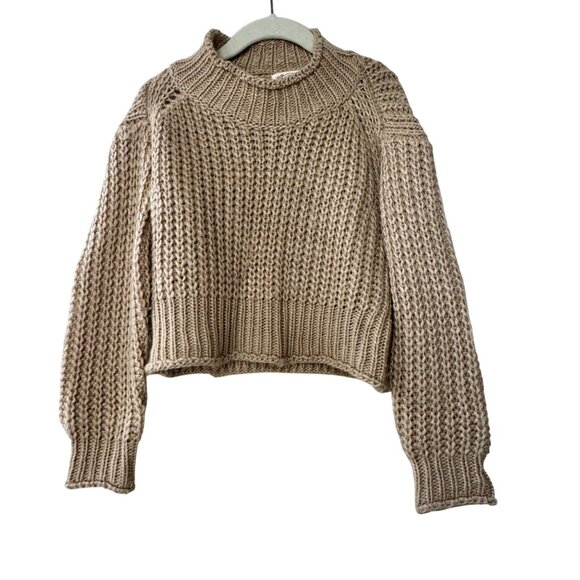 Mia Joy Other - MIA JOY Chunky Knit Cropped Sweater Girls 6 Tan Brown Oversized Crop Joyfolie